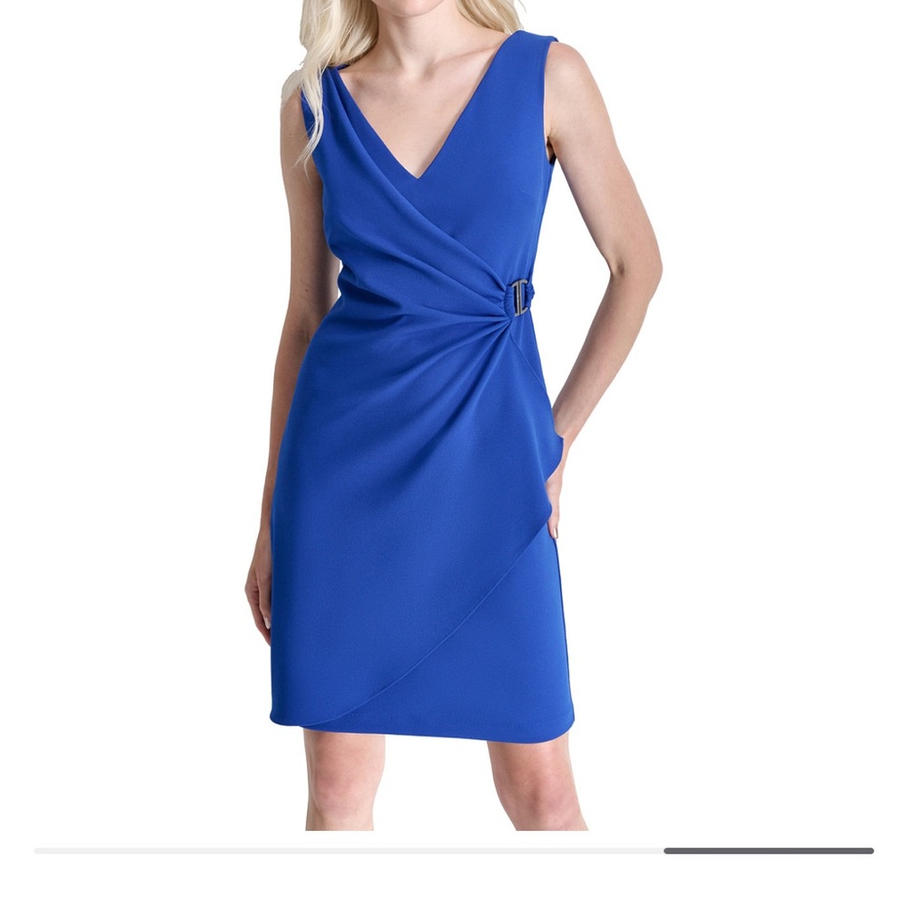 Dkny Blue Ruched Wrap Midi Dress Worn Once